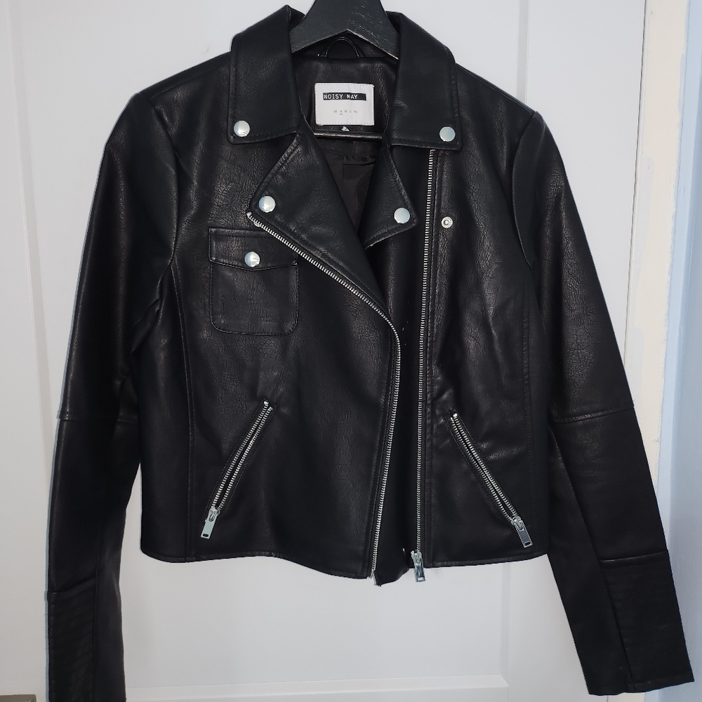 Noisy May Womens Black Biker Leather Jacket